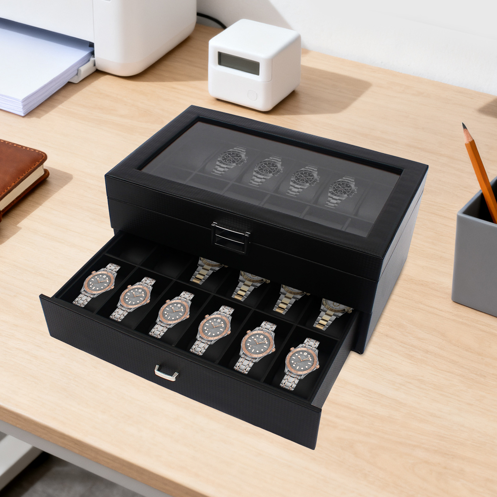 Jewelry And Watches Box - 24 Slot Watch Storage Box Display