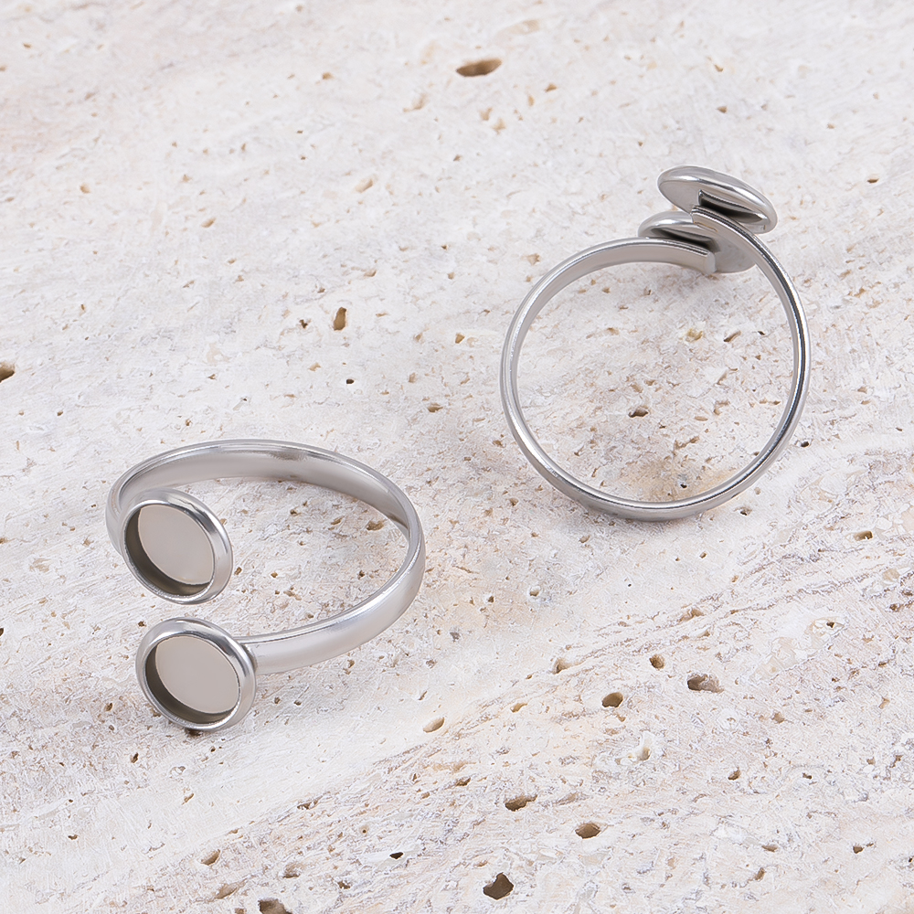 Gold Plated Ring - 5pcs Stainless Steel Adjustable Double Bezel