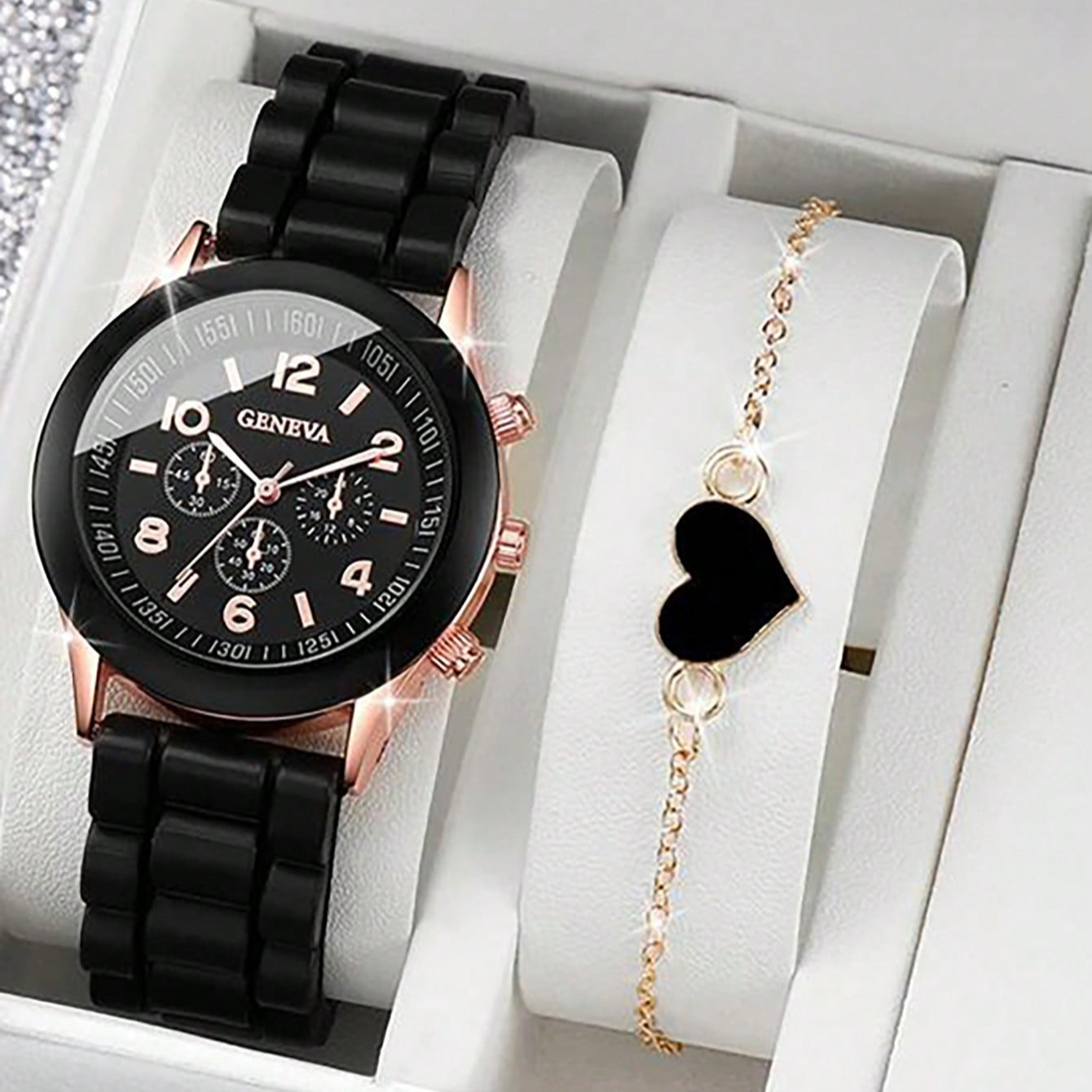 Jewelry Watches Luxury - 2pcs/set Geneva Watch Fashion Silicone Band