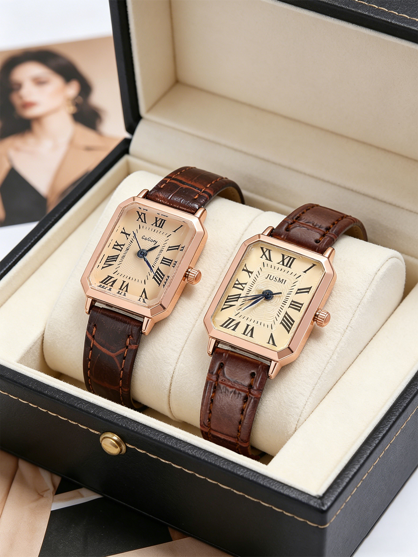 Leather Bracelet - Women Retro Square Watch Roman Numeral