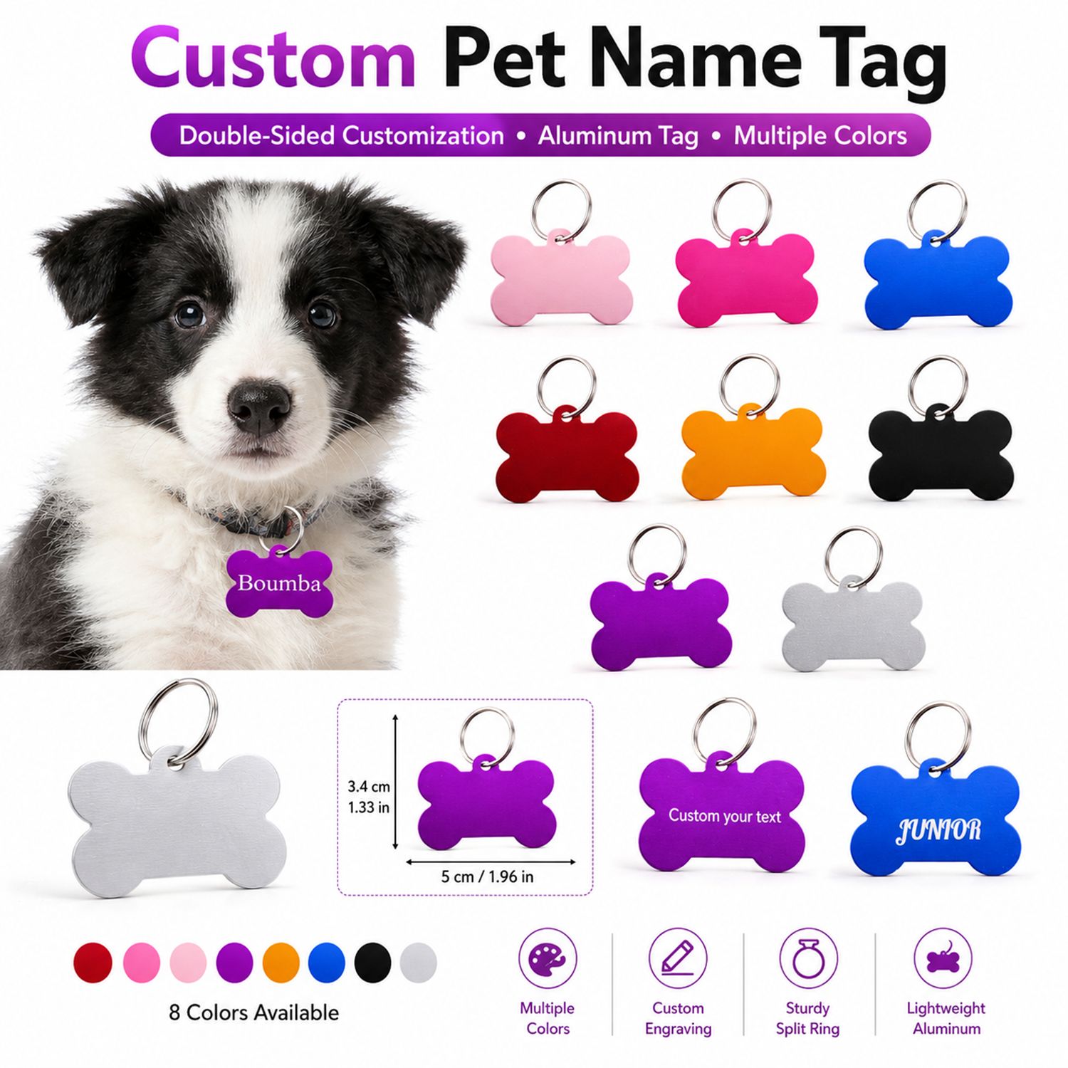 Engraved Name Necklace - Bone Shaped Custom Name Dog Tag