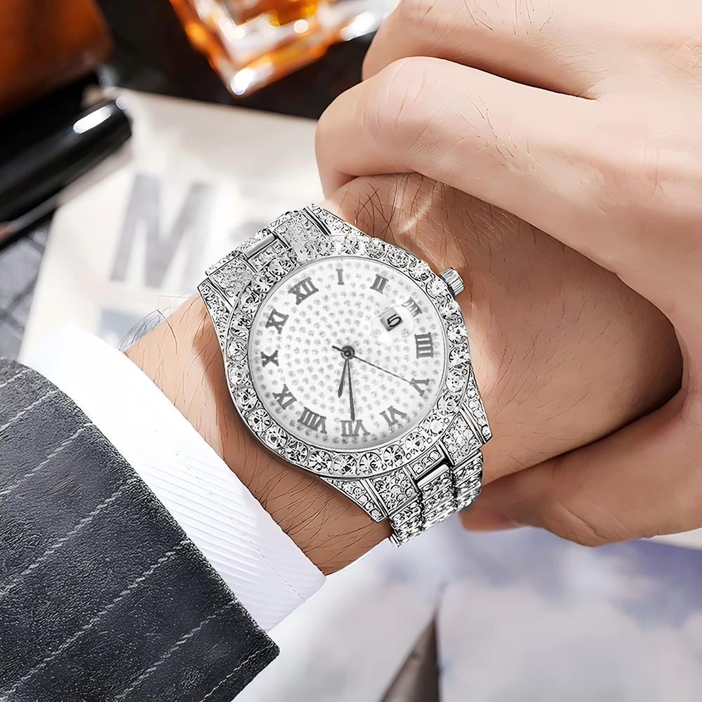 1 Hip-hop Full Diamond Silver  - огляд і ціна Jewelry Watches Men