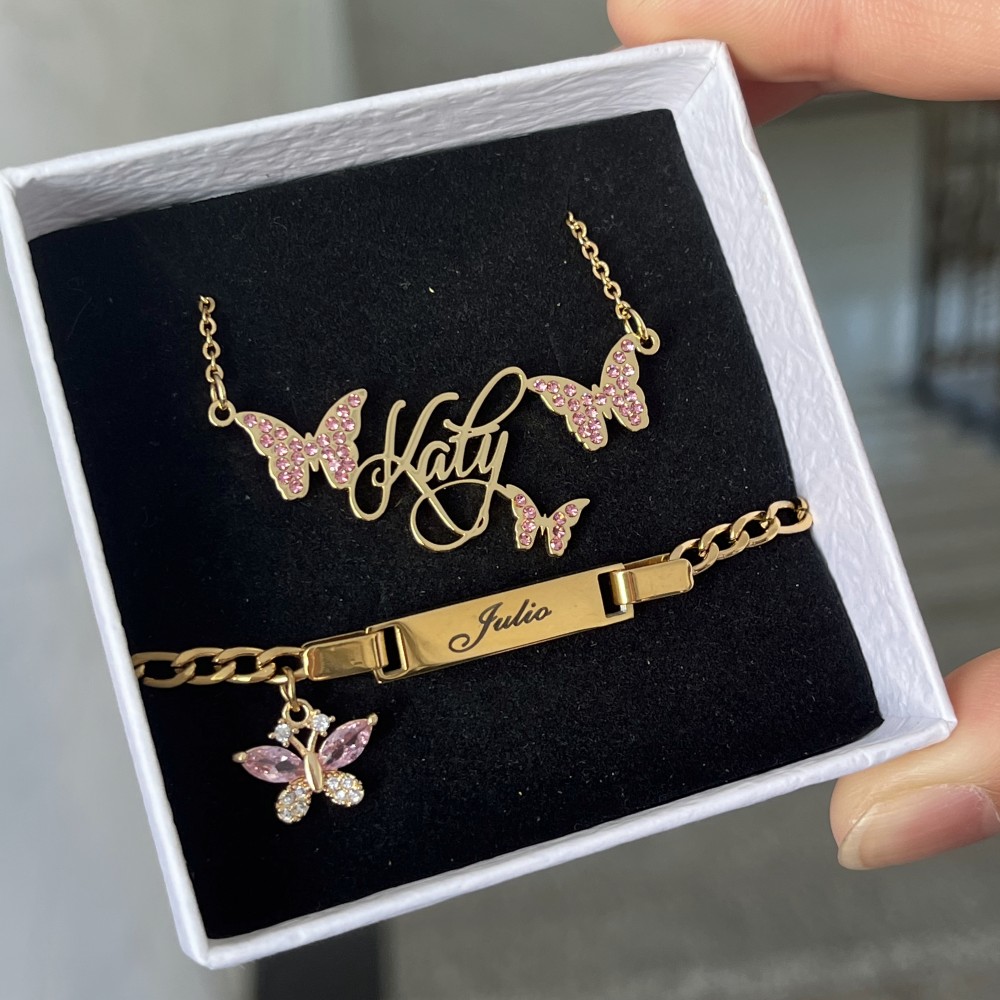 DUOYING Custom Pink Butterfly  - огляд і ціна Engraved Name Necklace