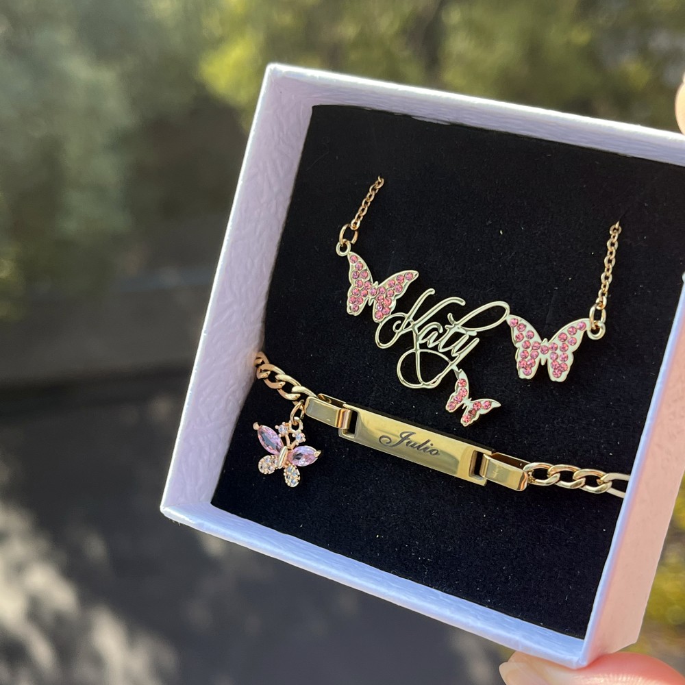 DUOYING Custom Pink Butterfly  - огляд і ціна Engraved Name Necklace