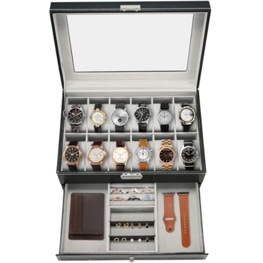 12 Slot PU Leather Lockable Wa - огляд і ціна Jewelry And Watches Box