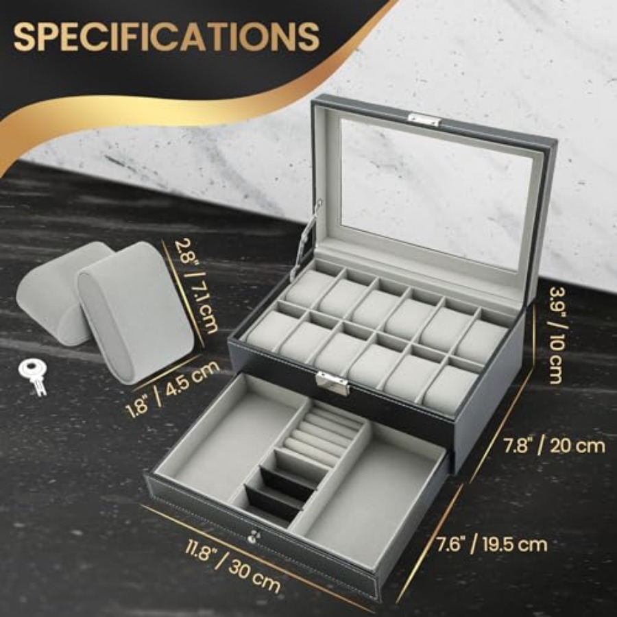 12 Slot PU Leather Lockable Wa - огляд і ціна Jewelry And Watches Box