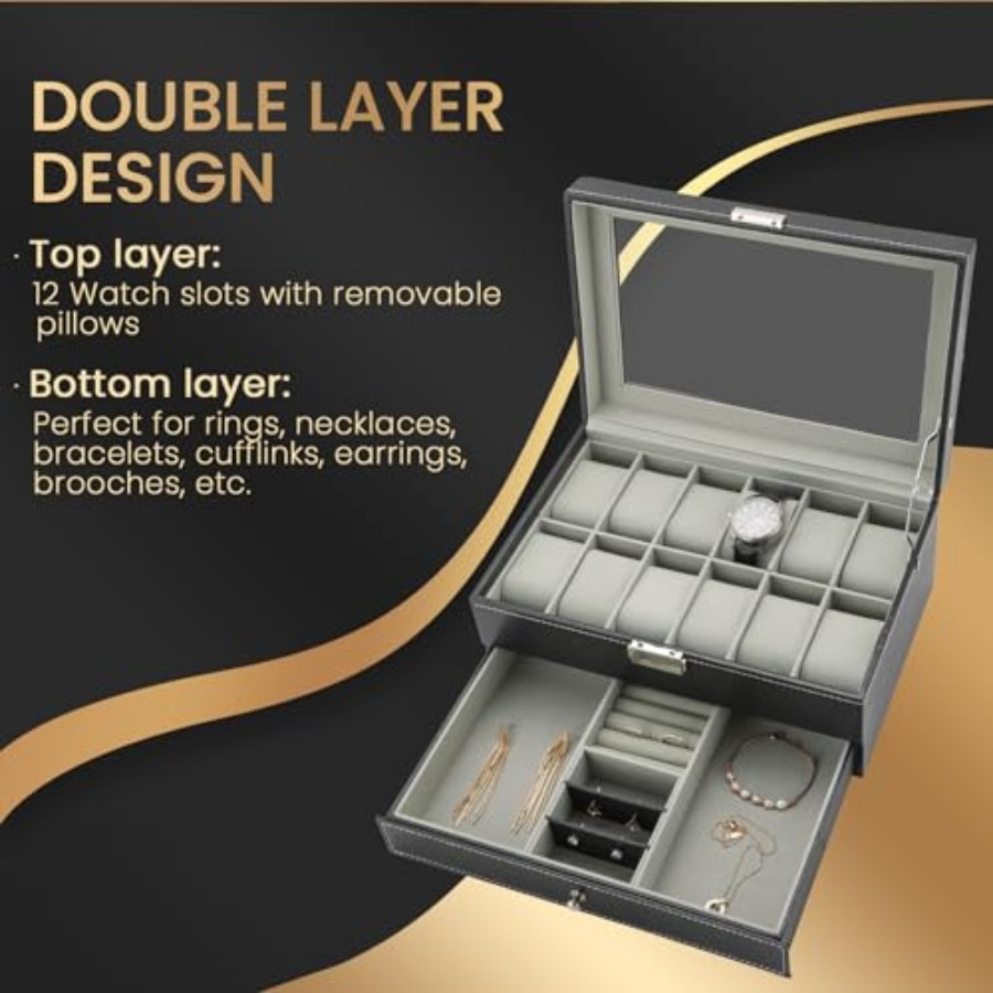 12 Slot PU Leather Lockable Wa - огляд і ціна Jewelry And Watches Box