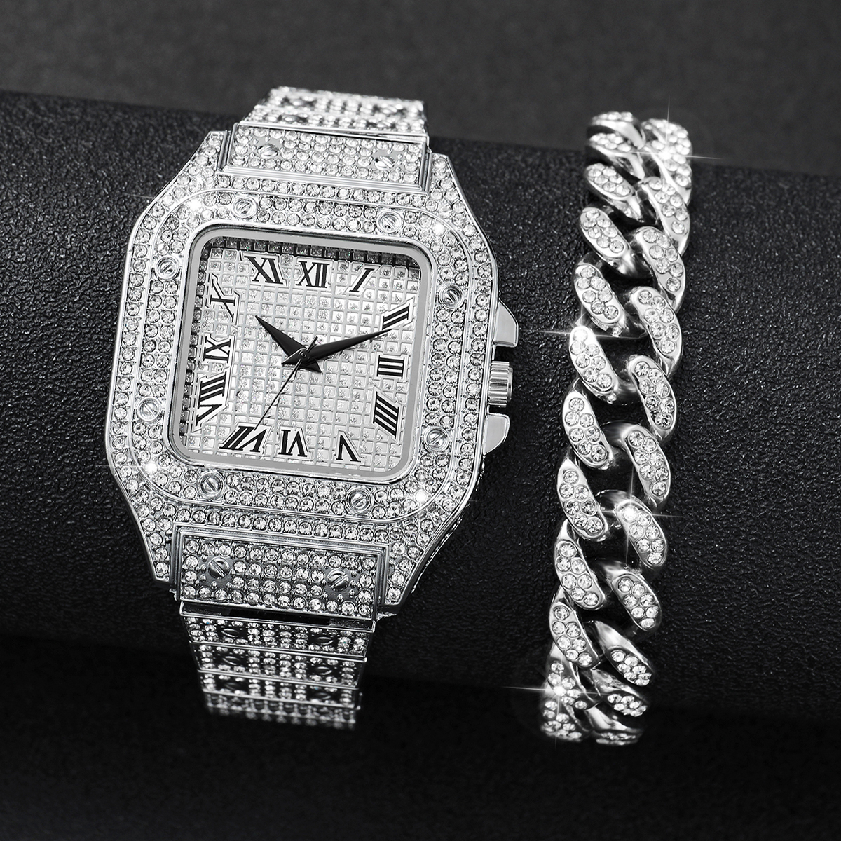 2PCS Iced Out Square Watch & C - огляд і ціна Jewelry Watch Making