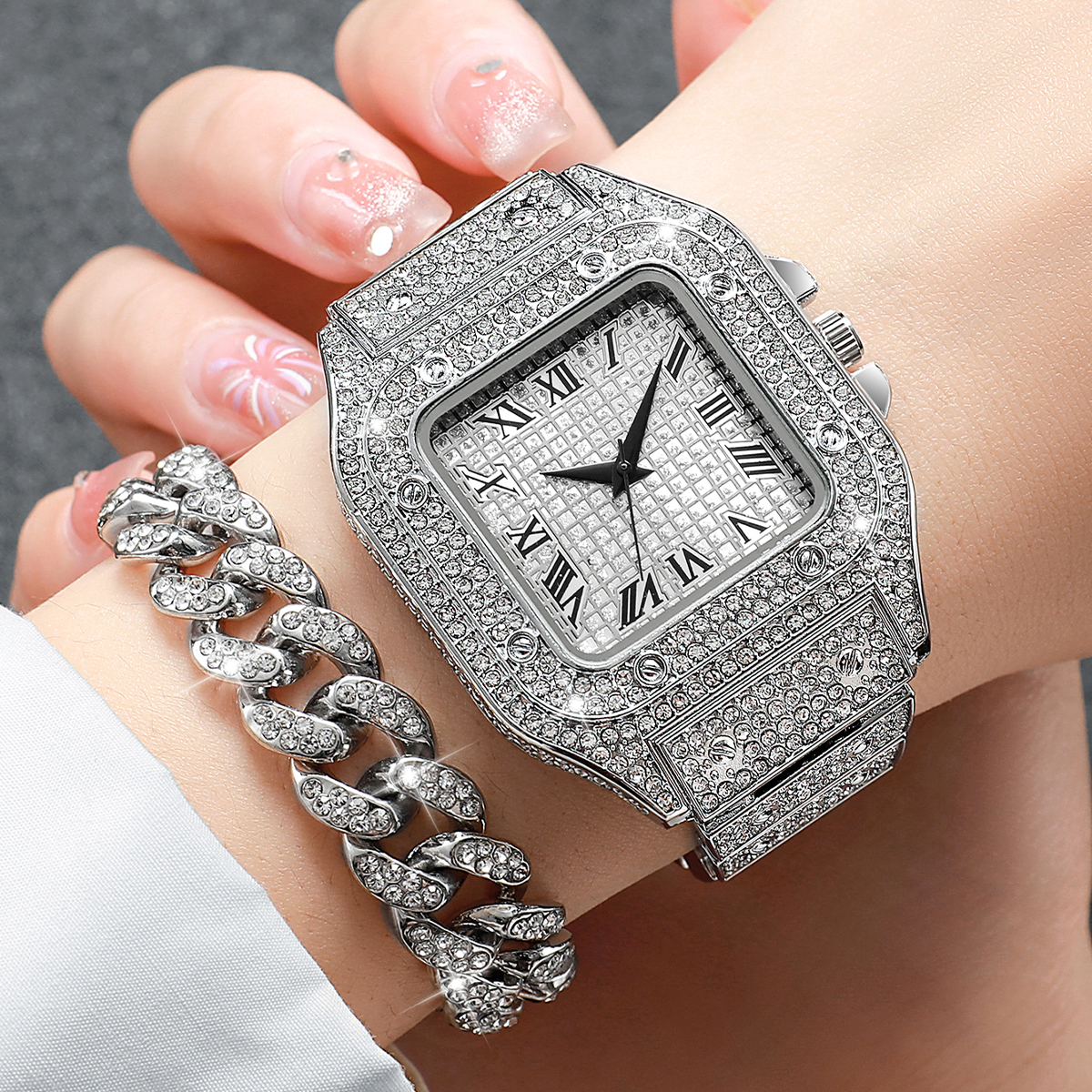 2PCS Iced Out Square Watch & C - огляд і ціна Jewelry Watch Making