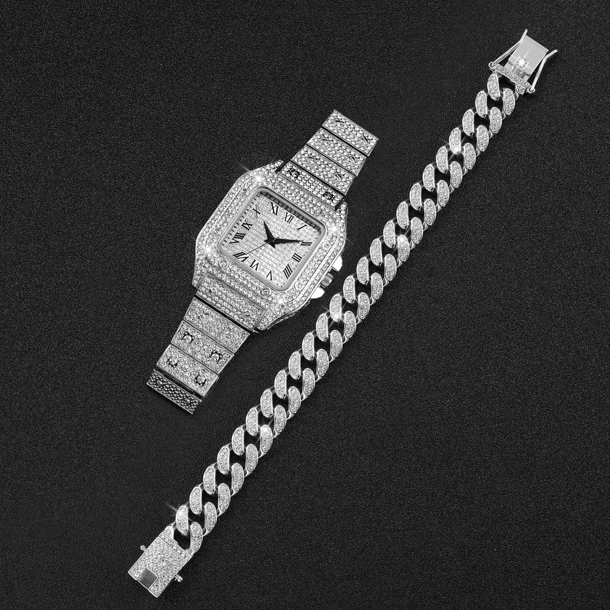 2PCS Iced Out Square Watch & C - огляд і ціна Jewelry Watch Making