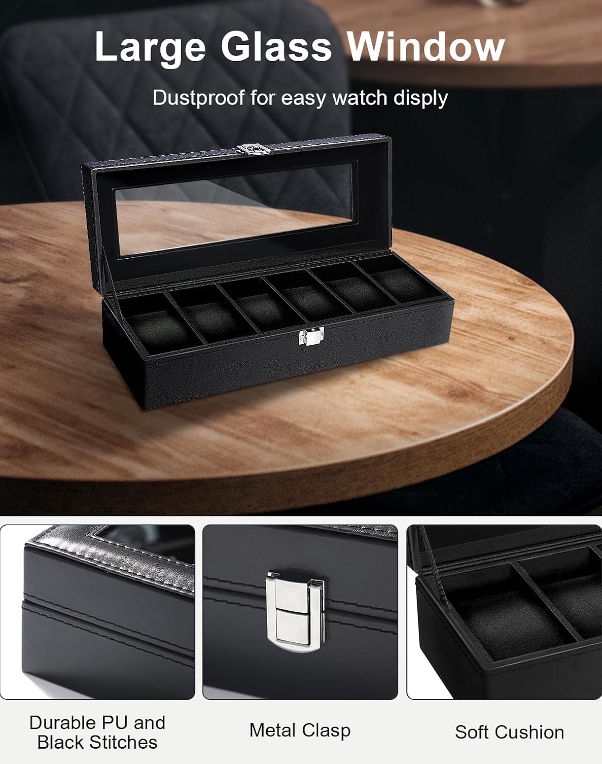 6 Slot Watch Box with Glass Li - огляд і ціна Jewelry And Watches Box